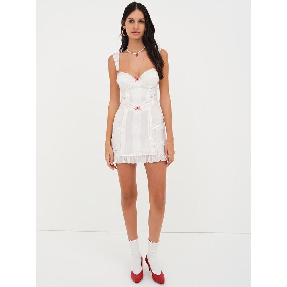 For Love & Lemons Martha White Corset Mini Slip Dress - Size M - NWT